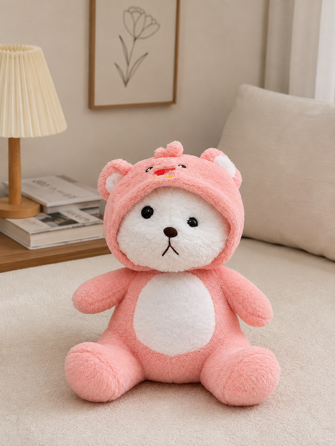 Blush Pink Teddy Bear – Cute Hooded Cuddle Plush
